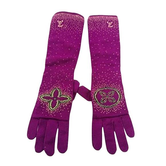 Louis Vuitton Purple & Gold Cashmere Gloves! Long to elbow size*WITH BOX - Picture 1 of 9